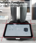 Gewurzladen Nafels: Schutzfolie mit roten gestrichelten Linien, die die perfekte Passform auf dem Touchscreen einer schwarzen Küchenmaschine zeigen.