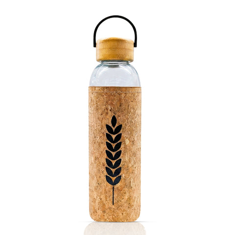 Glas-Trinkflasche mit Korkhülle & Bambusdeckel, 750 ml