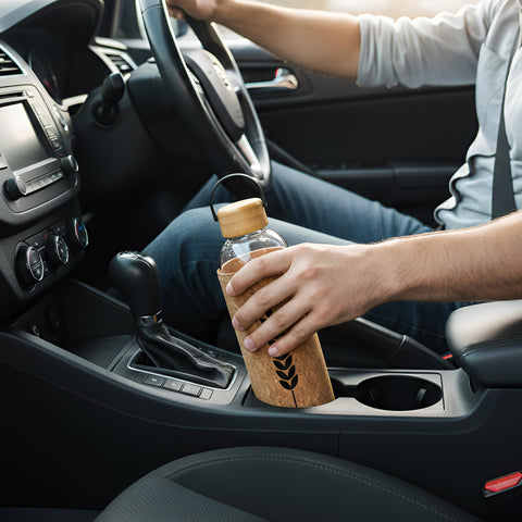 Glas-Trinkflasche mit Korkhülle & Bambusdeckel, 1000 ml
