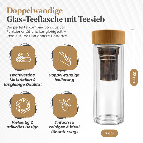 Doppelwandige Glas-Teeflasche mit Teesieb 500 ml