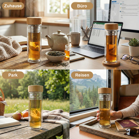 Doppelwandige Glas-Teeflasche mit Teesieb 500 ml