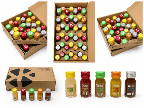 Ingwer Shot Kur (gemischt) - 42 Shots - Box - Classic, Kurkuma, Granatapfel, Ananas und Vitamin Shot Acai