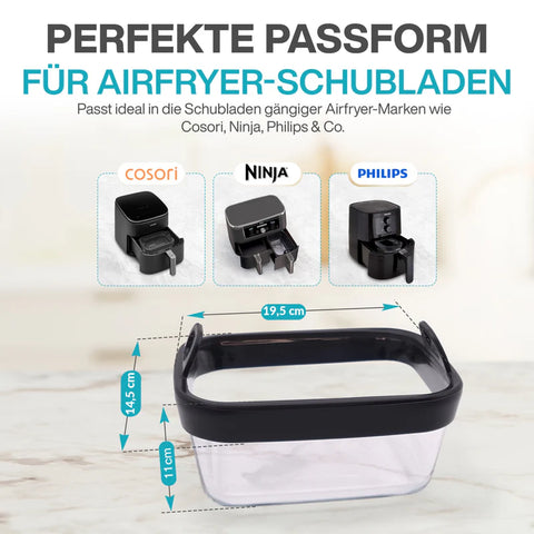 VentiFry Glasauflaufform für Airfryer mit Silikongriffen