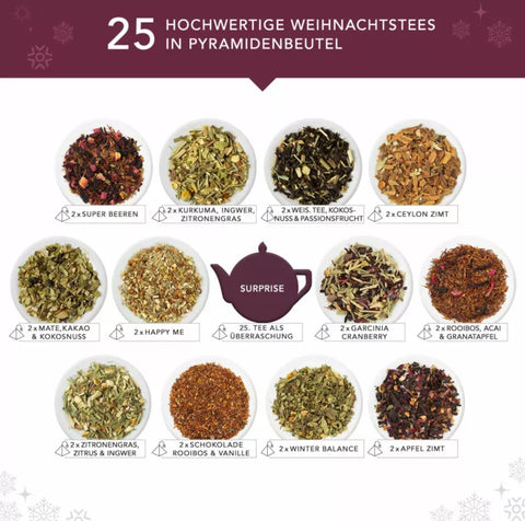 Bio "Red Christmas" Adventskalender, 25 Teebeutel (50 g)