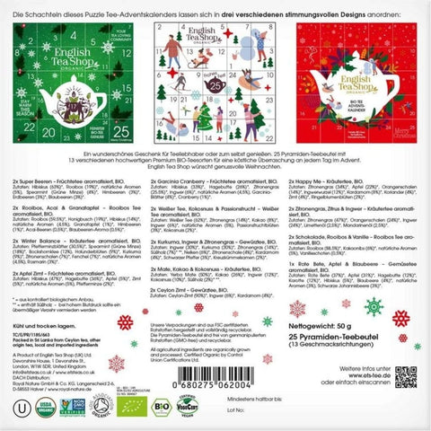 Bio "White Ornaments" Adventskalender, 25 Teebeutel (50 g)