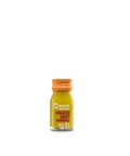 Ein kleines 30ml Glasfläschchen Kloster Kitchen „Ingwer Shot Kurkuma“ mit einem leuchtend orangefarbenen Schraubverschluss und einem Bio-Siegel auf dem Etikett.