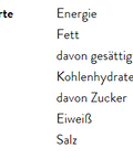 Eine Tabelle mit den durchschnittlichen Nährwerten pro 100 g für MYSPICE Liebstöckel, mit Angaben zu Energie (341,06 kcal), Kohlenhydraten (35,45 g), Eiweiß (24,8 g) und einem Salzgehalt von 0,36 g.