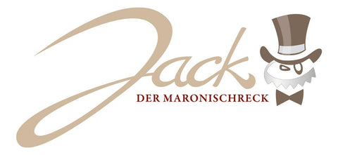 Das Logo 'Jack der Maronischreck' mit dem Namen und einer Figur mit Zylinderhut.