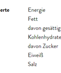 Eine Tabelle mit den durchschnittlichen Nährwerten pro 100 g für Bio-Wacholderbeeren, einschließlich Energie (385,52 kcal), Fett, Kohlenhydrate, Eiweiß und Salz.