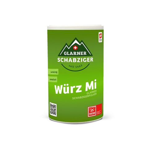 Eine grüne Dose Glarner Schabziger Würz Mi Käsepulver.